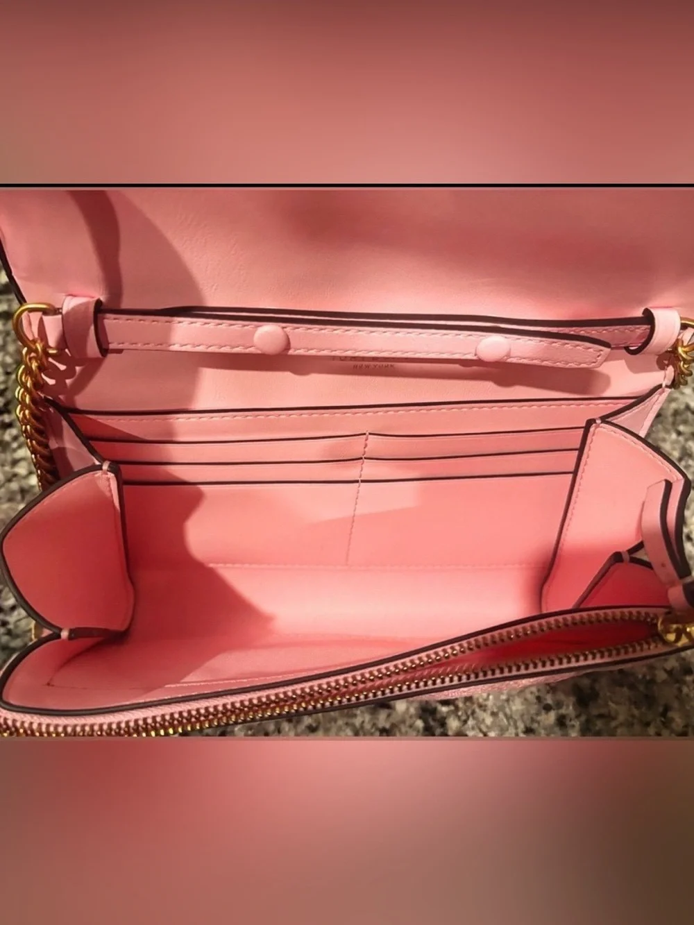 Tory Burch Pink Quilted Tweed Crossbody with Gold Chain Strap